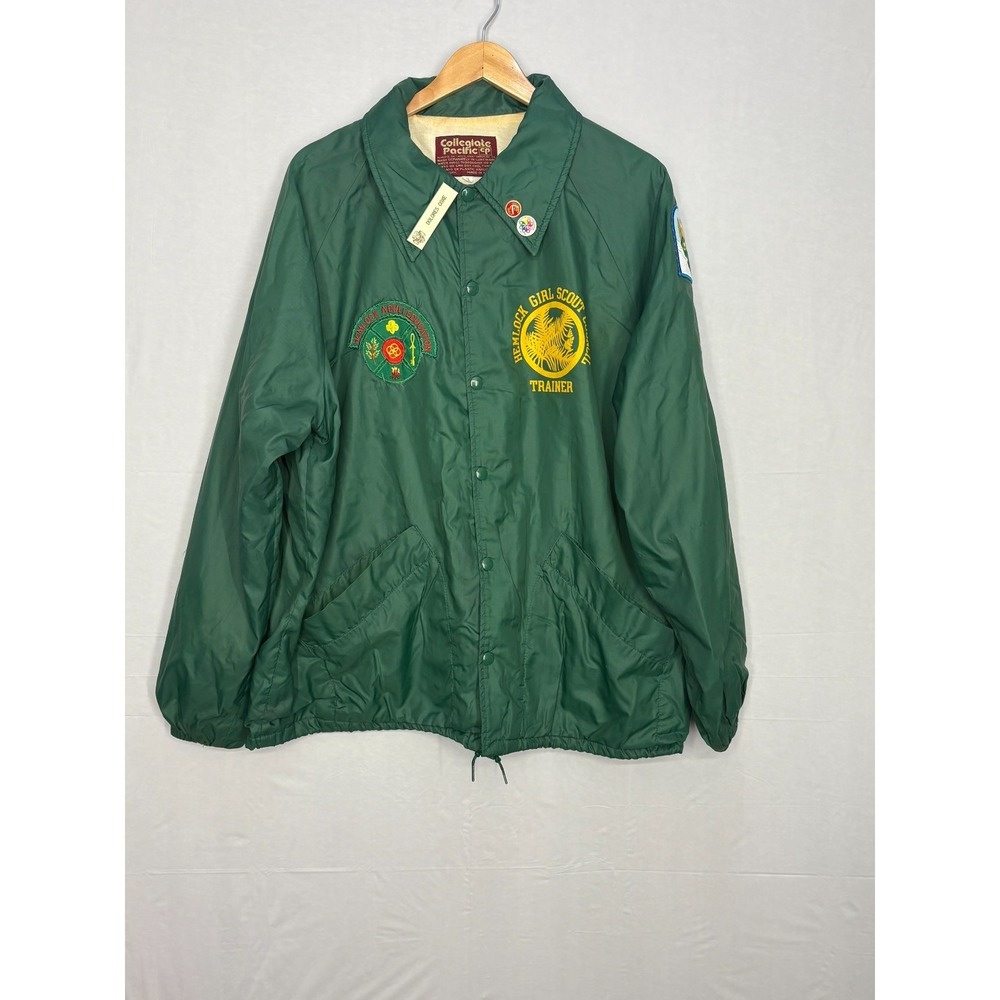 Vintage Girl Scouts Jacket Trainer Nylon Coaches Women's Green Men's XL Patches